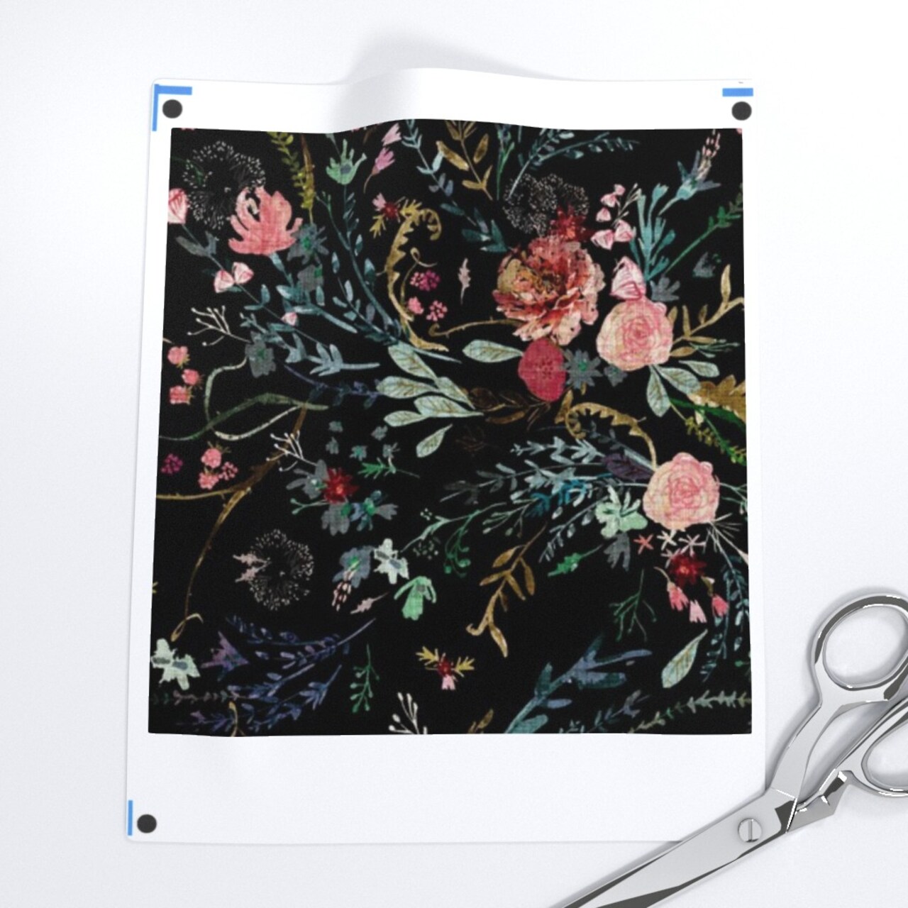 Fable Floral Black Flowers Garden Spring Rose Dark Fern Wildflowers Custom Printed Fabric by Spoonflower Various Fabrics by the Yard or Fat Quarter